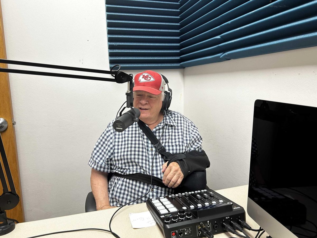 Dann Webb, a former member of the Oklahoma House of Representatives, tests out the new podcasting skills that he has acquired as a student in OCCC's sound production class.