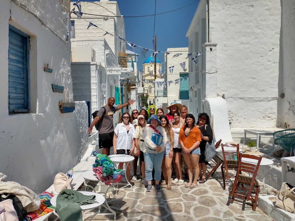 OCCC students take a break from sightseeing to pose for a photo during a past study abroad trip to Greece.