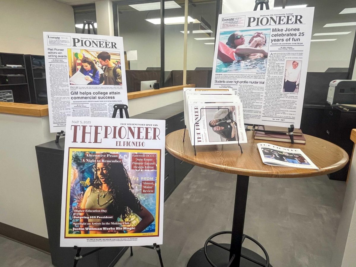 Past issues of The Pioneer beckon to visitors during a recent open house held in honor of the newspaper's 50th birthday. 