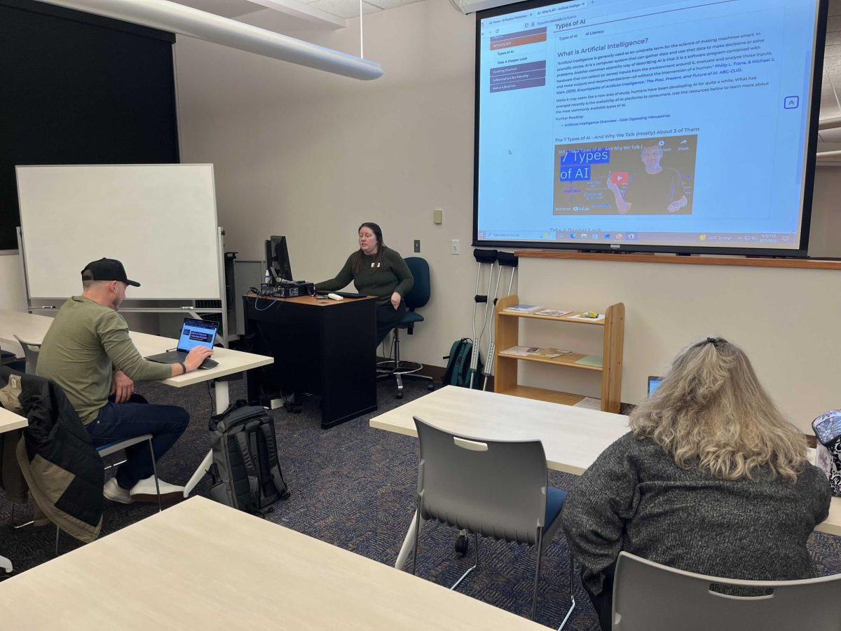 Courtney Oliphant, an instruction and virtual services librarian at OCCC, dives into AI vocabulary and real-world applications during a recent workshop held at the campus library.