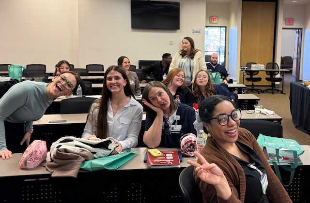 Nursing students enjoy a lighthearted moment during the 2026 OCCC Nursing Transition Summit, a recent campus-based training program featuring resume workshops, mock interviews and direct access to job recruiters.