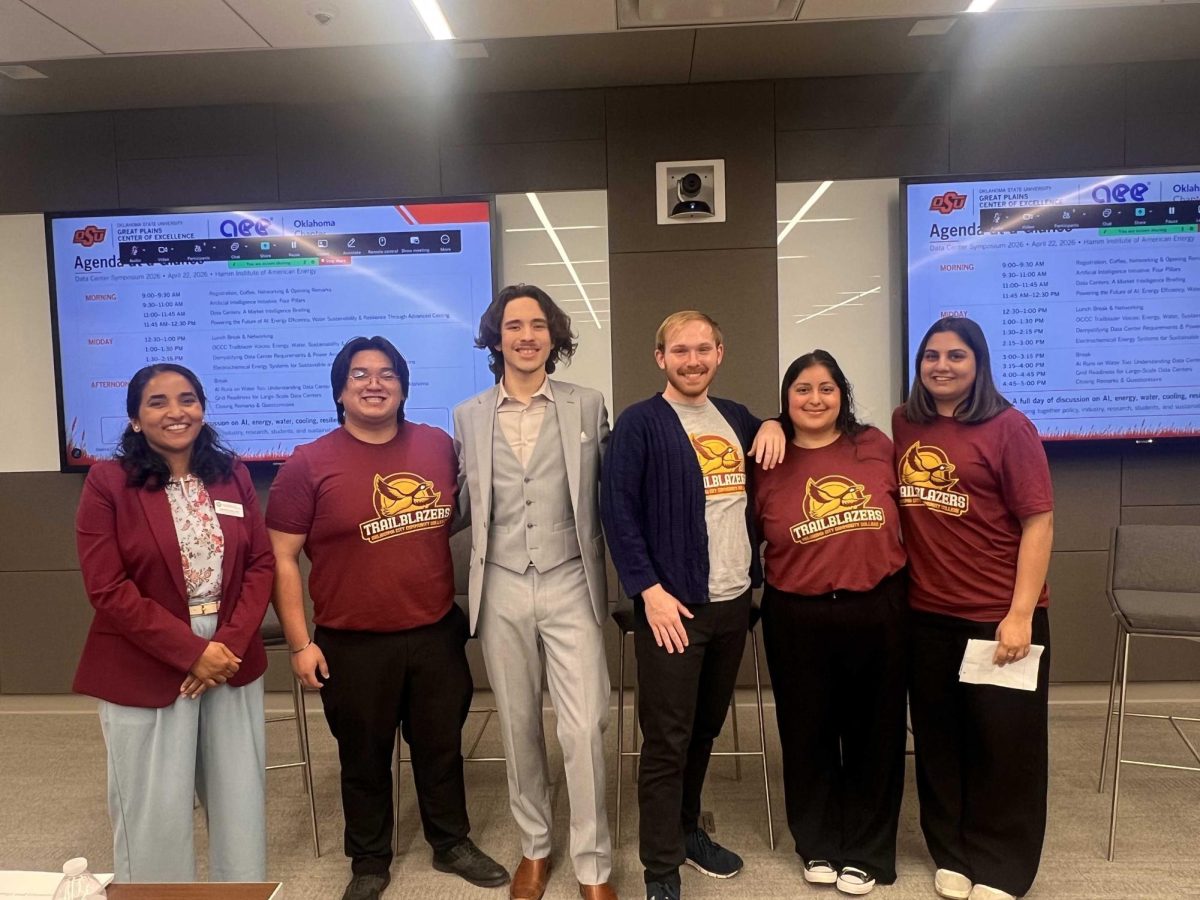 Proudly representing OCCC at the recent Data Center Symposium sponsored by the Hamm Institute for American Energy were: (from left) Dean of Science, Engineering and Mathematics Susmita Hazra and student panelists Benedict Nguyen, Alonso Phillips, Trey Brite, Jurithsi "Juri" Rojo and Masooma Rizvi.