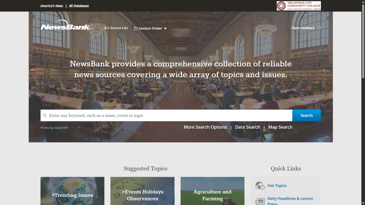 The newest addition to the OCCC library's growing database collection, NewsBank offers OCCC students and faculty access to numerous news sources and collections - including The Oklahoman and The Tulsa World!